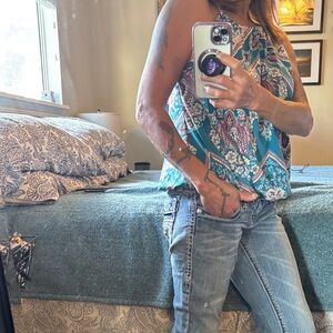 Elegant Teal Paisley Blouse